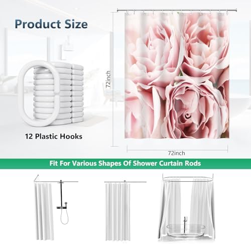 Dusty Pink Roses Romantic Floral Art Shower Curtain with Hooks 72 x 72 Inch