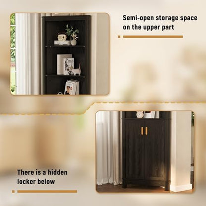 INNOD 69" Tall Corner Shelf with Doors, 6-Tier Corner Storage Cabinet with Doors, Space Saver Shelf for Bathroom, Bathroom Floor Cabinet for Living Room Kitchen, Hallway