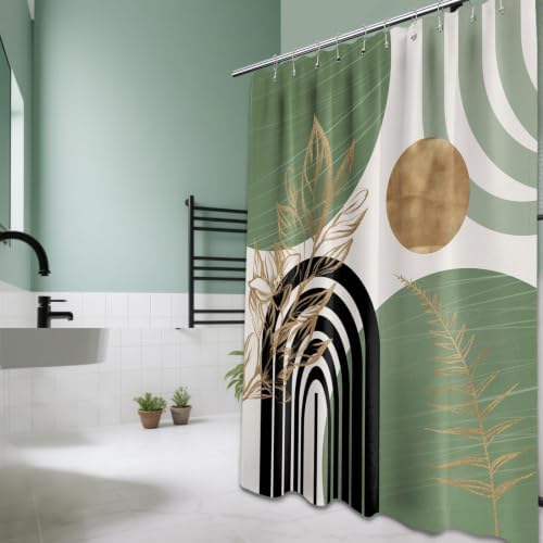 Sage Green and Gold Shower Curtain, 60X72 in, Mid Century Modern