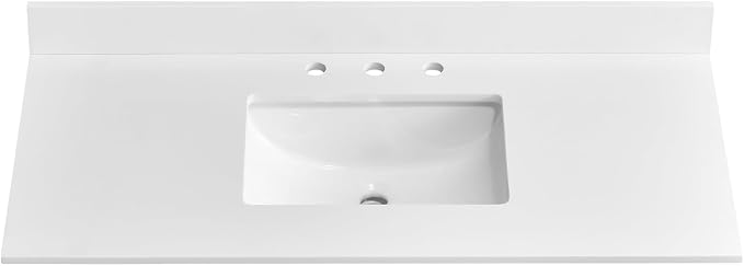 42" x 22" Vanity Top, Quartz Vanity Sink Top in Pure White, with One Sidesplash & One Backsplash, with Undermounted Sink,8 Inch Faucet Hole Spread for Vanity Top with Sink