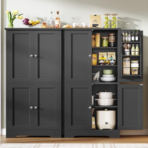 Pantry Cabinet with 4 Doors, Kitchen Storage Cabinet with Door Shelves,