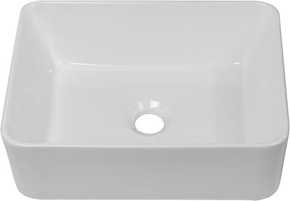 Rectangular Vessel Sink White | Beslend 16"x12" Bathroom Sink Ceramic Porcelain Above Counter Modern Art Sink