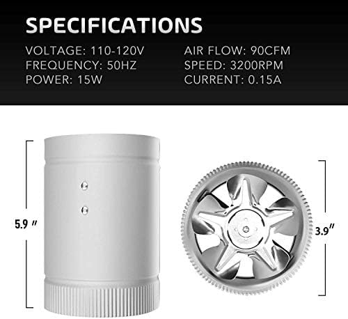 iPower Inline Booster Duct Fan 4'' Low Noise and Flexible Aluminum Ducting 8 Feet for HVAC Exhaust Ventilation, Attic, Basement, Bathroom and Kitchen