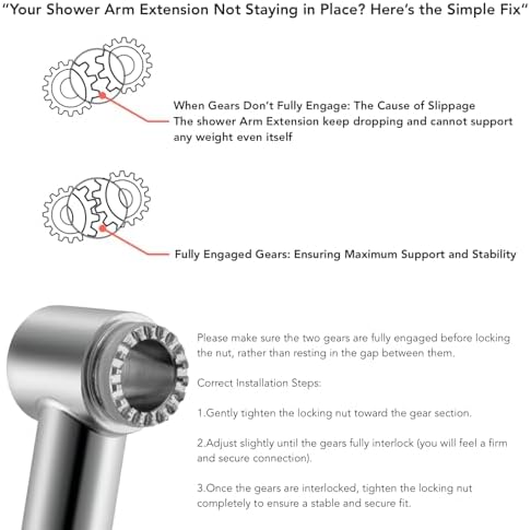 15 Inch Extra Long Adjustable Shower Head Extension Arm With Locking Set Screw, Singing Rain 304 Stainless Steel Angle Height Adjustable, G1/2 Universal Connector Compatible (Egyptian Gold)