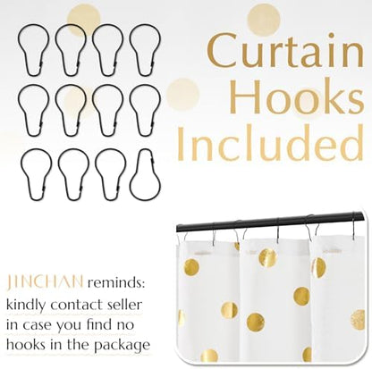 jinchan White and Gold Polka Dot Shower Curtain, Gold Foil Spot Pattern Modern Waterproof Fabric Shower Curtains for Bathroom with 12 Hooks Machine Washable 70x72 Inches
