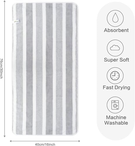 KinHwa Gray Hand Towels for Bathroom, Microfiber, Gray Stripe, 6 Pack