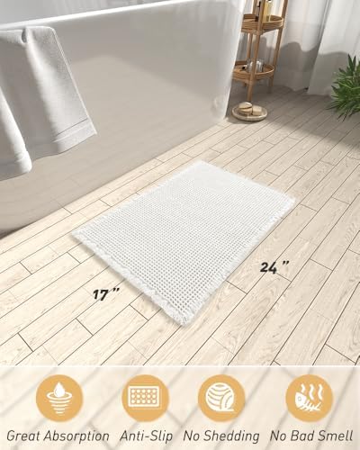 Upgraded Waffle Bath Mat Ultra Absorbent Non Slip Bathroom Mat, 17" x 24"