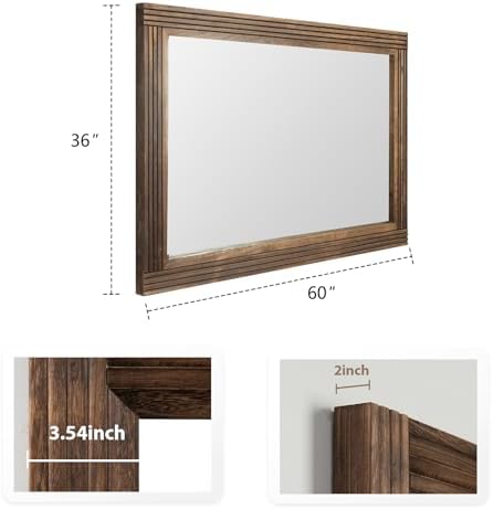 YOSHOOT Hand-Made Wooden Spliced Wall Mirror for Bathroom, Rustic Farmhouse Vanity Mirror, Décor Wall Art, Solid Wood Frame, Vertical or Horizontal Hanging, 60" x 36", Brown