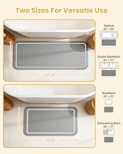 Soft Diatomaceous Earth Bath Mat, Super Absorbent Bath Mat, Quick Dry Large Bathroom Mats, Gray Bathroom Rugs Non Slip Washable, Stone Bath Mats Substitute, Bath Room Runner Decor, 15.74" x 47.2"