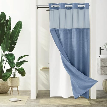 Gibelle No Hook Cloth Moonlight Blue Shower Curtain with Liner, 36x74