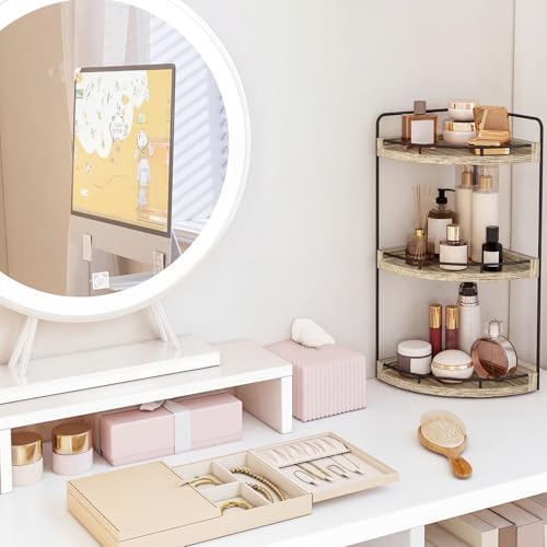 Fixwal 3 Tier Corner Bathroom Countertop Organizer Vanity Shelf Light Brown