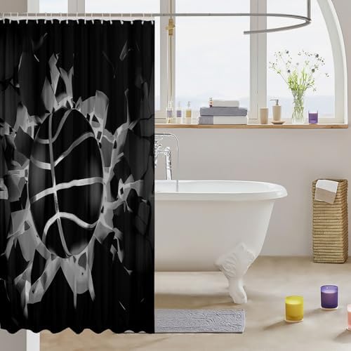 jejeloiu Basketball Bath Curtain Boys Girls 72"x78" Gaming Sports Shower Curtain for Kids Women Men Waterproof Black Gray Ombre Bathroom Shower Curtain Set Gift for Basketball Lover