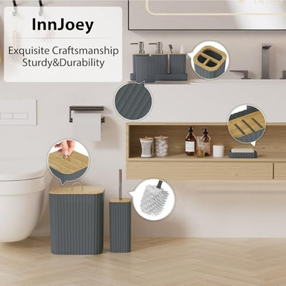 Bathroom Accessories Set - 10PC Bathroom Set, Grey Bathroom Set, Bathroom Accessories Set, Toilet Brush, Bathroom Trash Can & Soap Dispenser