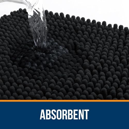 OLANLY Chenille Bathroom Rugs Mats Sets 2 Piece, 36"x24"+30"x20", Black