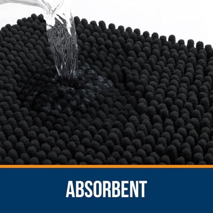OLANLY Chenille Bathroom Rugs Mats Sets 2 Piece, 36"x24"+30"x20", Black