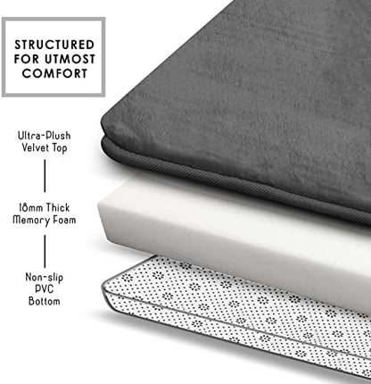 Clara Clark Bathroom Rugs, Velvet Memory Foam Bath Mat, Non-Slip, Machine Washable Bath Rugs - Dries Quickly, Ultra Soft Plush Bath Mats for Bathroom, 17 x 24, Grey