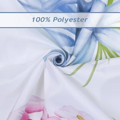 Bonhause Spring Floral Shower Curtain, Pink Yellow Blue Flowers Hydrangea Butterfly Plants Bathroom Decor 72x72 Inch Polyester Fabric Waterproof Bath Curtain with 12 Hooks