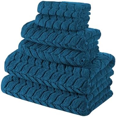 BAGNO MILANO Turkish Cotton Bath Towels, Hand Towels - Soft Plush Jacquard Collection - Highly Absorbent Towel Set (Petrol Blue, 6 pcs Towel Set)
