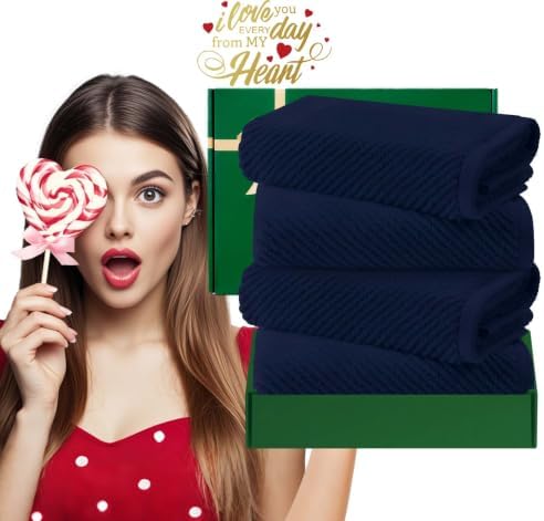 VOOVA & MOVAS Hand Towels 4PC, 100% Cotton, 18x28 in, Navy Blue