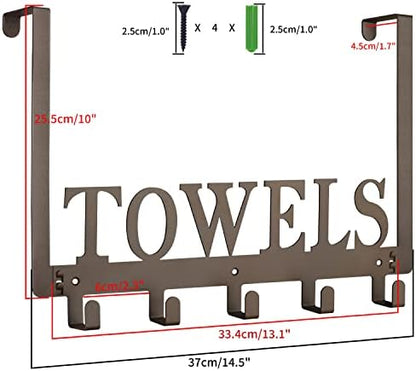 Towel Hooks for Bathroom Over the Door Hooks Wall Mount Rack Holder, Heavy Duty Robe Hooks Hanger for Metal Sandblasted Organizer for Towel Clothes Bag Robe(Coffee)