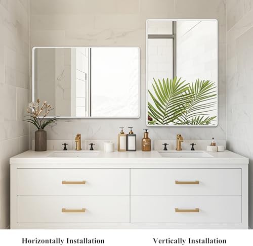 White Bathroom Vanity Mirror Over Sink 24x36, Large Wall Rectangle Mirror