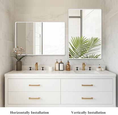 White Bathroom Vanity Mirror Over Sink 24x36, Large Wall Rectangle Mirror