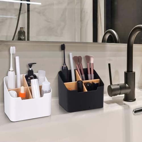 Ayswupt Toothbrush Holders for Bathrooms,Electric Toothbrush and Toothpaste Holder with Divider for Bathroom Countertop Organizer,Toothbrush Caddy for Kids Family Counter Vanity Storage Black