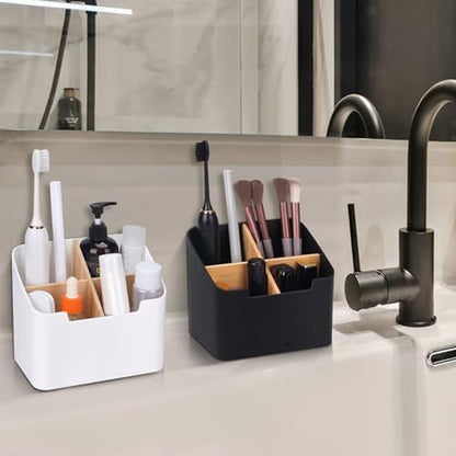 Ayswupt Toothbrush Holders for Bathrooms,Electric Toothbrush and Toothpaste Holder with Divider for Bathroom Countertop Organizer,Toothbrush Caddy for Kids Family Counter Vanity Storage Black