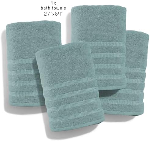 Hearth & Harbor Bath Towels for Bathroom - 100% Ring Spun Cotton Luxury Bathroom Towels - Soft & Highly Absorbent 4 Bath Towels, Teal