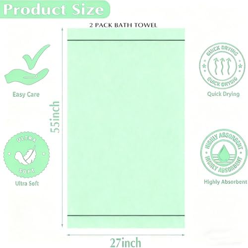 2-Pack Microfiber Bath Towels (27x54 Inches) - Ultra Soft & Quick Dry, 3X Absorbency, Lightweight for Gym, Yoga, Travel & Spa - Perfect for Home, Fitness & Post-Workout