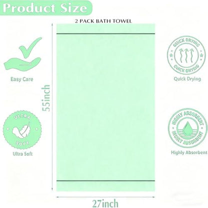 2-Pack Microfiber Bath Towels (27x54 Inches) - Ultra Soft & Quick Dry, 3X Absorbency, Lightweight for Gym, Yoga, Travel & Spa - Perfect for Home, Fitness & Post-Workout