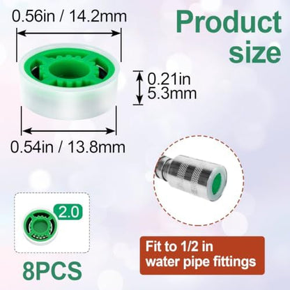 8Pcs Shower Flow Restrictor, Green Water Flow Reducer Control Value