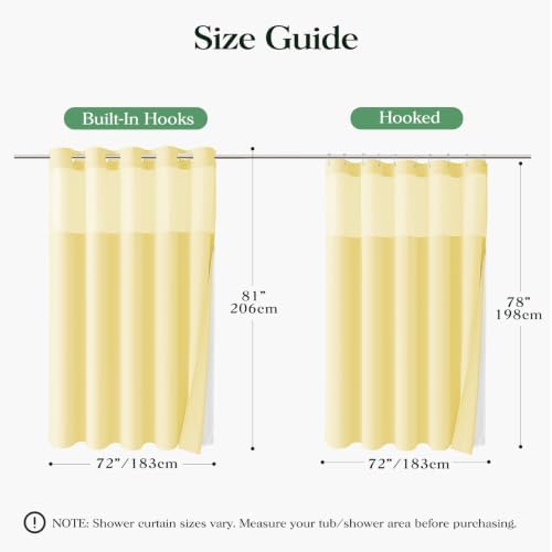 Dynamene Yellow Hook Free Waffle Shower Curtain & Snap Fabric Liner,72x81