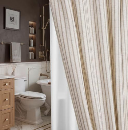 Farmhouse Striped Shower Curtain Set, Linen Blend Fabric with Detachable Polyester Liner, Breathable & Machine Washable, Rustic Taupe for Bathroom Decor Standard 72" W x 72" L - Hooks Not Included