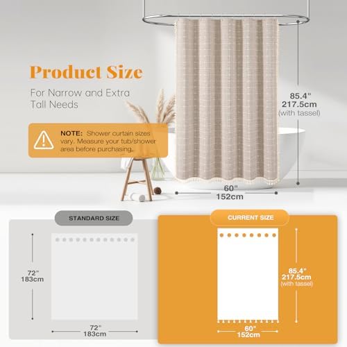 BTTN 60x84 Boho Farmhouse Linen Heavy Duty Shower Curtain Set, Tan/Taupe