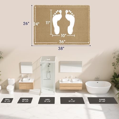 SUBRTEX Waffle Braided Bath Mat, 24" x 36" Soft Waffle Bath Rugs, Absorbent Non Slip Bathrooom Mats, Machine Washable Area Rug for Bathroom, Quick Dry, Khaki