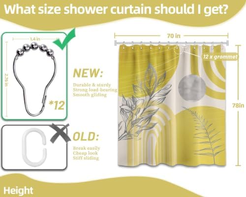 Mustard Yellow Extra Long Shower Curtain, Tall 72X78 in, Mid Century