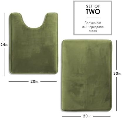 Clara Clark 2 Piece Bathroom Rugs, Velvet Memory Foam Bath Mat Set, Non-Slip Bath Rugs, Machine Wash, Dries Quickly, Ultra Soft Plush Bath Mats for Bathroom, 20 x 32 + Contour, Sage Green