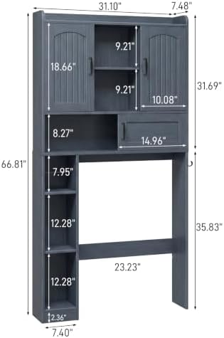 Vabches Over The Toilet Cabinet with 2 Barn Doors & Sliding Door, Blue