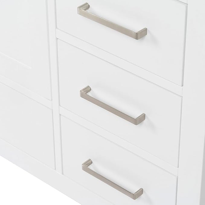 ARIEL Cambridge 54-inch Bathroom Vanity Base Cabinet,Solid Wood, 2 Soft Closing Doors, 9 Dovetail Drawers, White
