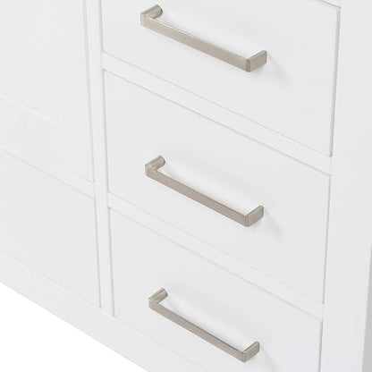 ARIEL Cambridge 54-inch Bathroom Vanity Base Cabinet,Solid Wood, 2 Soft Closing Doors, 9 Dovetail Drawers, White