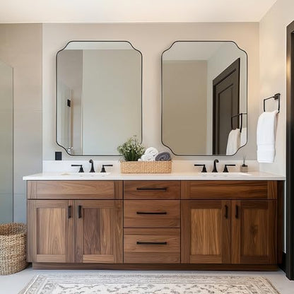 MIRRORART 30x40 Inch Bathroom Mirrors for Over Sink, Large Black Scalloped Mirror for Bathroom, Notched Corner Rectangle Mirror in 1’’ Stainless Steel Metal Frame Hang Vertical/Horizontal Decorative