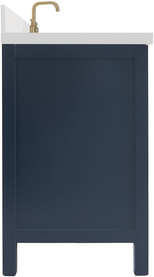 ARIEL Cambridge 42-inch Bathroom Vanity with Sink,Solid Wood, 1.5-inch Pure White Quartz Countertop & Backsplash, Single Oval Porcelain Sink, 2 Soft Closing Doors, 9 Dovetail Drawers, Midnight Blue