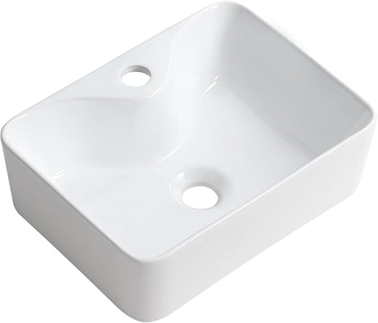Small Vessel Sink 16"x12" Bathroom Sink Modern Above Counter Rectangular 16 Inch Bathroom Sinks With Faucet Hole White Porcelain Ceramic Tiny Bathroom Sink