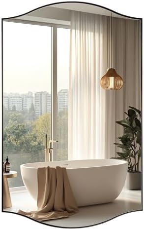 ANDY STAR 30"x48" Scalloped Mirror，Brushed Bronze Rectangle Bathroom Mirror with Curved Edge Stainless Steel Metal Frame, Large Wall-Mounted Mirror for Bathroom, Entryway (Horizontal/Vertical)