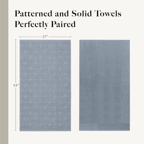 Modern Threads 6 Piece Bath Towel Set – Bathroom Towel Set with 2 Bath Towels, 2 Hand Towels & 2 Washcloths – 100% Cotton, Soft & Absorbent – Geometric (Blue)