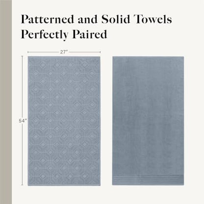 Modern Threads 6 Piece Bath Towel Set – Bathroom Towel Set with 2 Bath Towels, 2 Hand Towels & 2 Washcloths – 100% Cotton, Soft & Absorbent – Geometric (Blue)