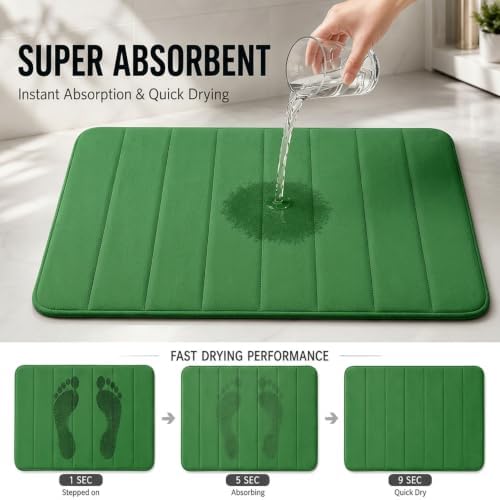 Memory Foam Bath Mat Set 3 Piece，Super Soft Absorbent Bathroom Rug Non Slip, Quick Dry,Machine Wash, Perfect Plush Bathroom Rugs,Home Decor Accessories,Dark Green