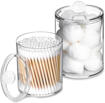 2 Pcs Acrylic Qtip Holder, Cotton Ball Holder Jars with Lids, Clear