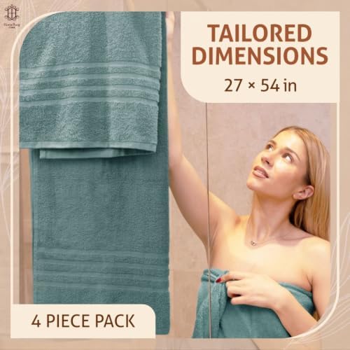 CORE 4-Piece Cotton Bath Towels for Bathroom | Value Pack, Soft, Absorbent, Quick-Dry, Lightweight, Minimalist, 27x54 in, Soft Teal